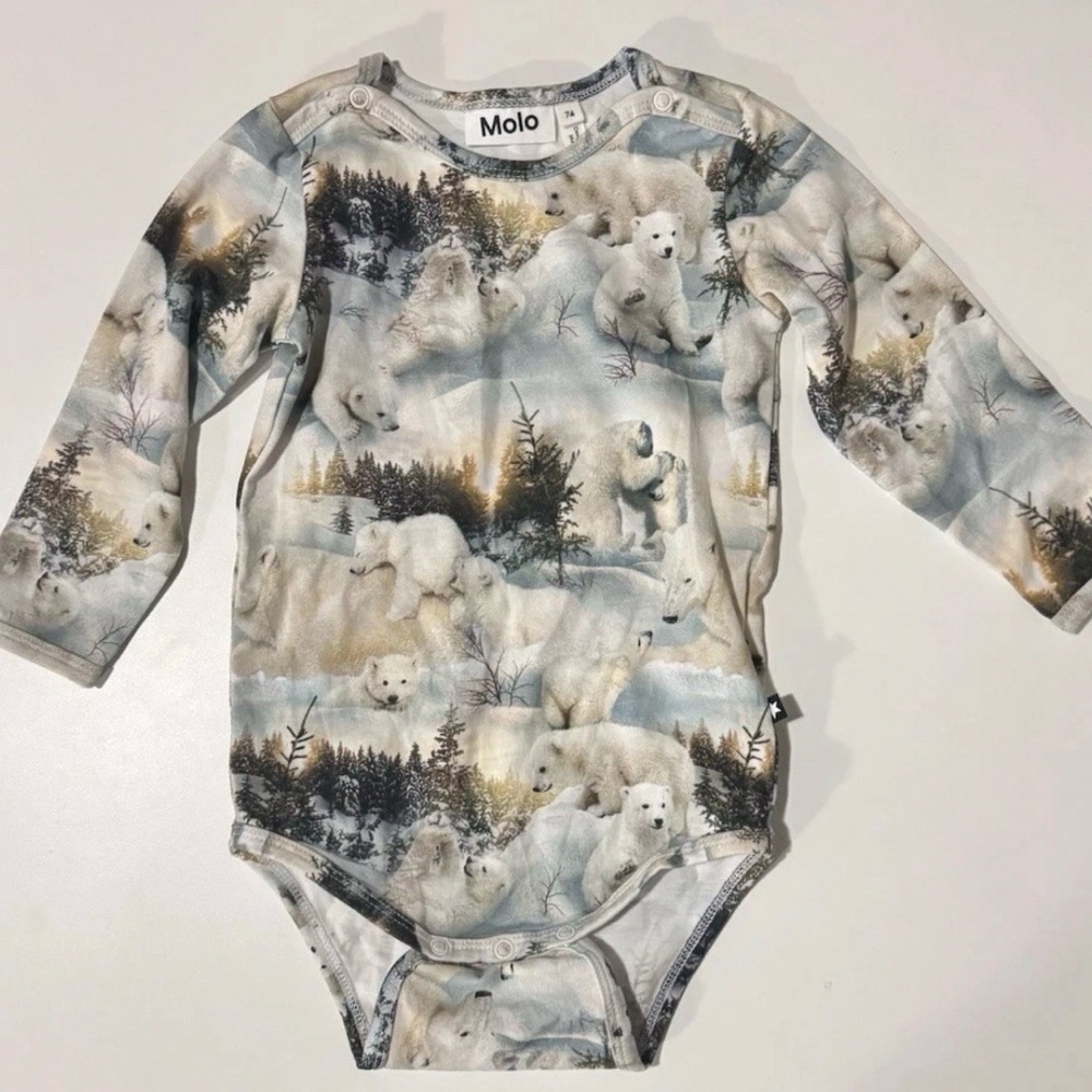 Molo Polar Bear Bodysuit 9-12M Organic Cotton Winter Baby One Piece